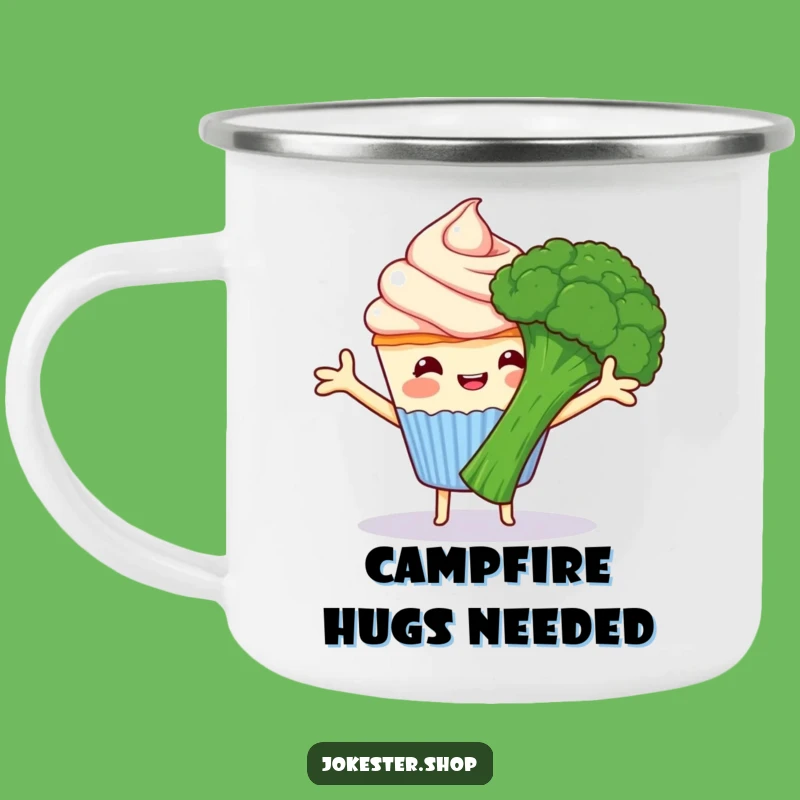 Funny Cupcake Hugs Broccoli Camping Mug - Outdoor Sweetness Cartoon Gift!
