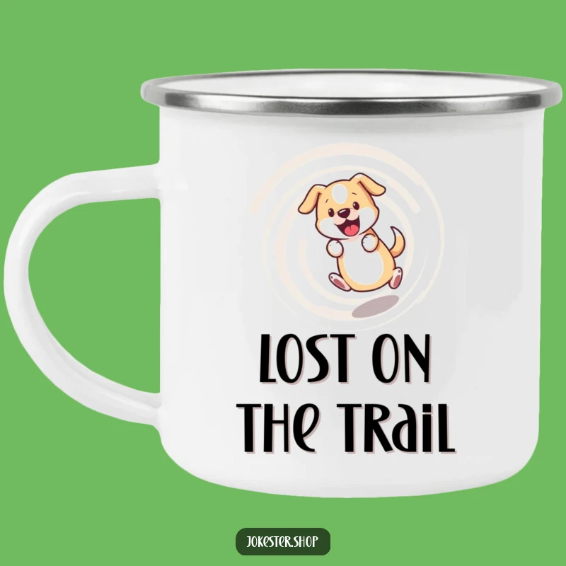 Funny Bewildered Dog Camping Mug - Trail Chase Fun, Perfect Humorous Gift