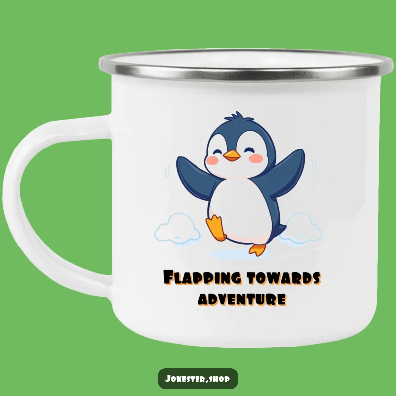 Funny Penguin Fly Camping Mug: Determined Bird Cup for a Hilarious Gift