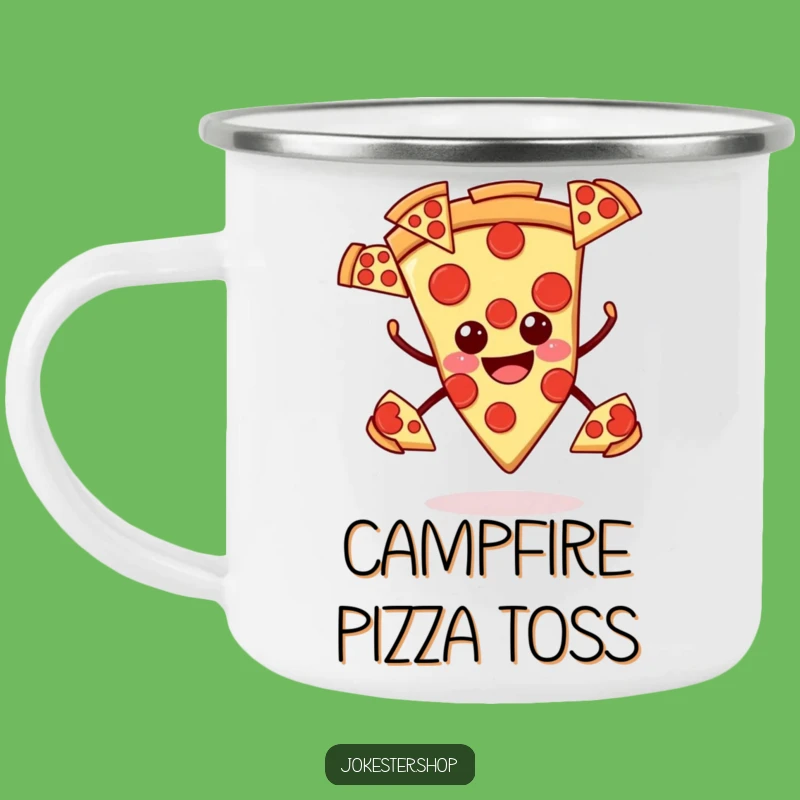 Funny Smiling Pizza Camping Mug - Campfire Feast, Perfect Humorous Gift