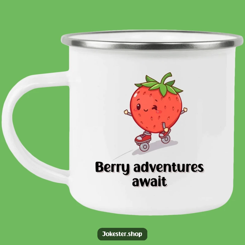 Funny Strawberry Roller Skate Camping Mug - Wobbly Adventures, Perfect Funny Gift