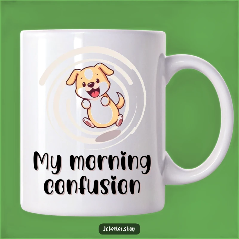 Funny Bewildered Dog Mug - Tail Chasing Chaos, Perfect Humorous Gift