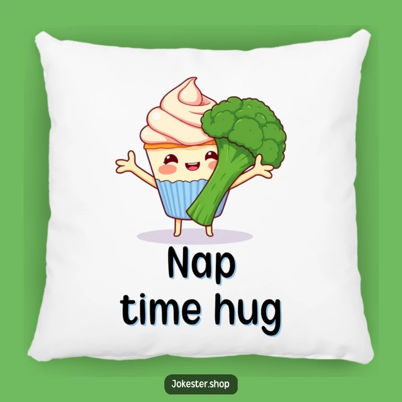 Funny Cupcake Hugs Broccoli Pillow - Cozy Cartoon Comfort Gift!