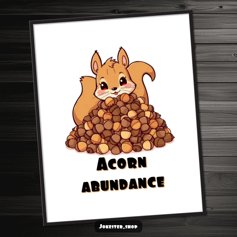 Funny Digital Art: High-resolution artwork of a mischievous squirrel with a huge pile of acorns, for charming displays.