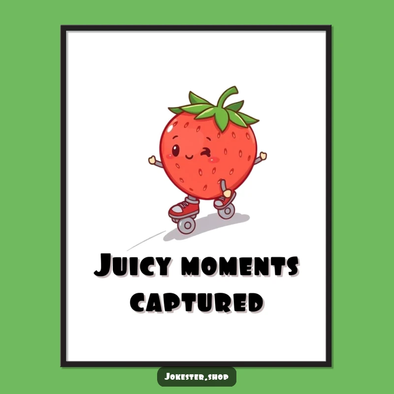 Funny Strawberry Roller Skate Digital Art - Wobbly Fruit Decor, Perfect Funny Gift