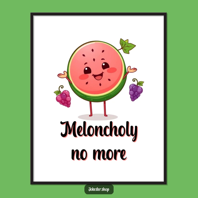 Funny Watermelon Juggling Grapes Digital Art Print - Instant Downloadable Whimsy for Your Walls