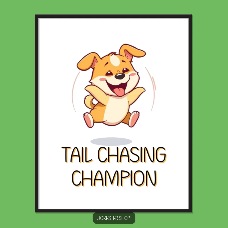 Funny Dizzy Dog Tail Chase Digital Art - Instant Hilarious Pet Decor Gift
