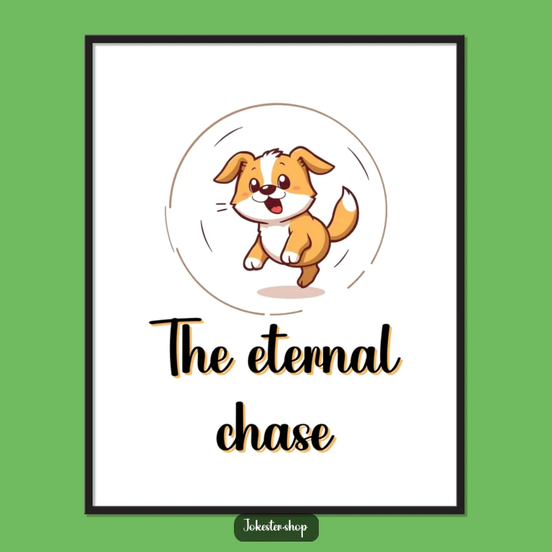 Funny Dog Tail Chase Digital Art - Hilarious Print for Playful Spaces