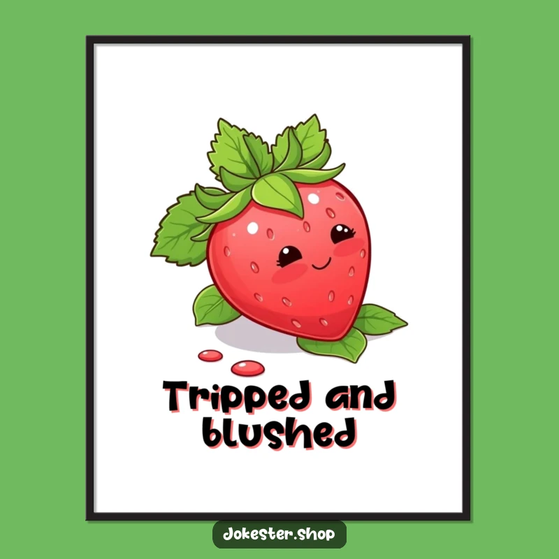 Funny Strawberry Trip Digital Print: Cute Blushing Fruit Art for a Hilarious Gift