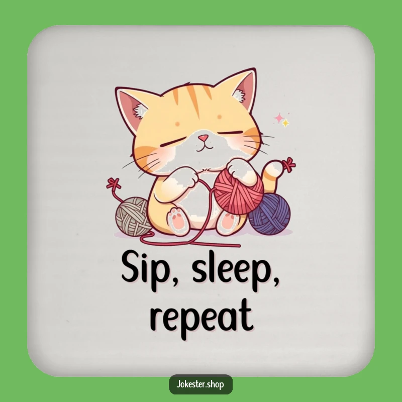 Funny Sleepy Cat Juggling Coaster: Yarn Nap Protection, Gift