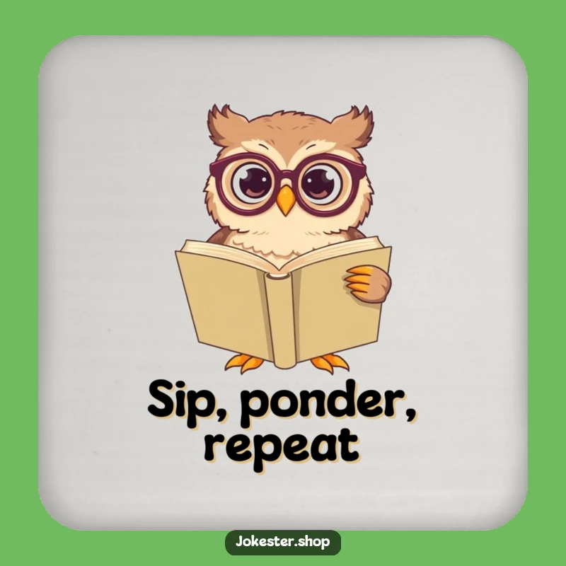 Funny Confused Owl Reading Coaster - Hilarious Book Protection Gift