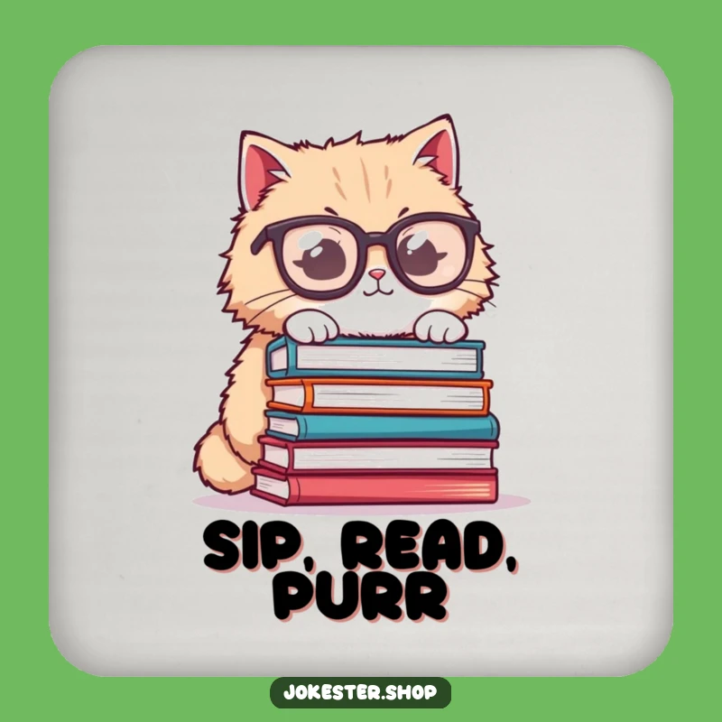 Funny Cat Glasses Coaster - Book Protection Humor, Great Funny Gift