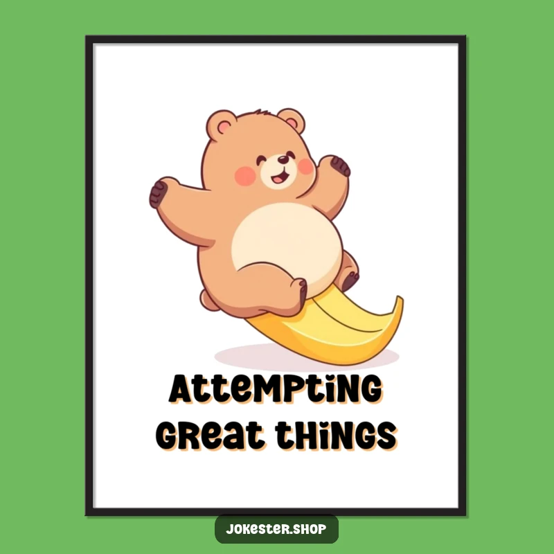 Funny Bear Banana Slip Poster: Hilarious Wall Art for a Comical Home Decor Gift