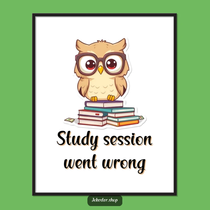 Funny Owl Books Poster: Hilarious Wall Art for a Quirky Study Space