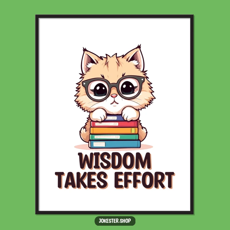 Funny Cat Balancing Books Poster - Hilarious Wall Art for Book Nooks