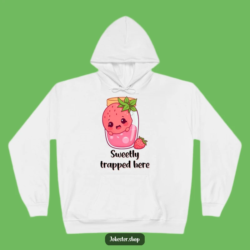 Funny Surprised Strawberry Jam Jar Hoodie - Cozy Cartoon Comfort Gift!