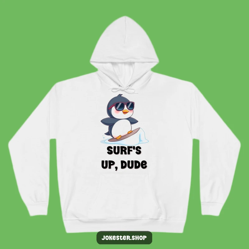 Funny Penguin Surfer Hoodie - Warm Waves and π Chill Vibes Gift