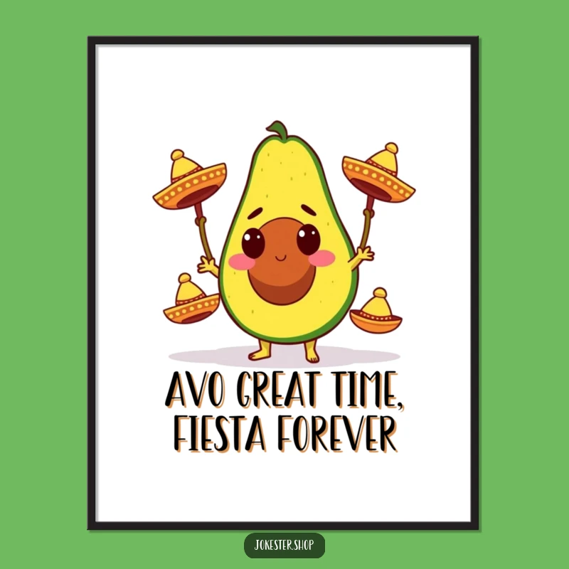 Free Printable Wall Art: Funny Avocado Sombrero Juggler, Quirky Downloadable Art
