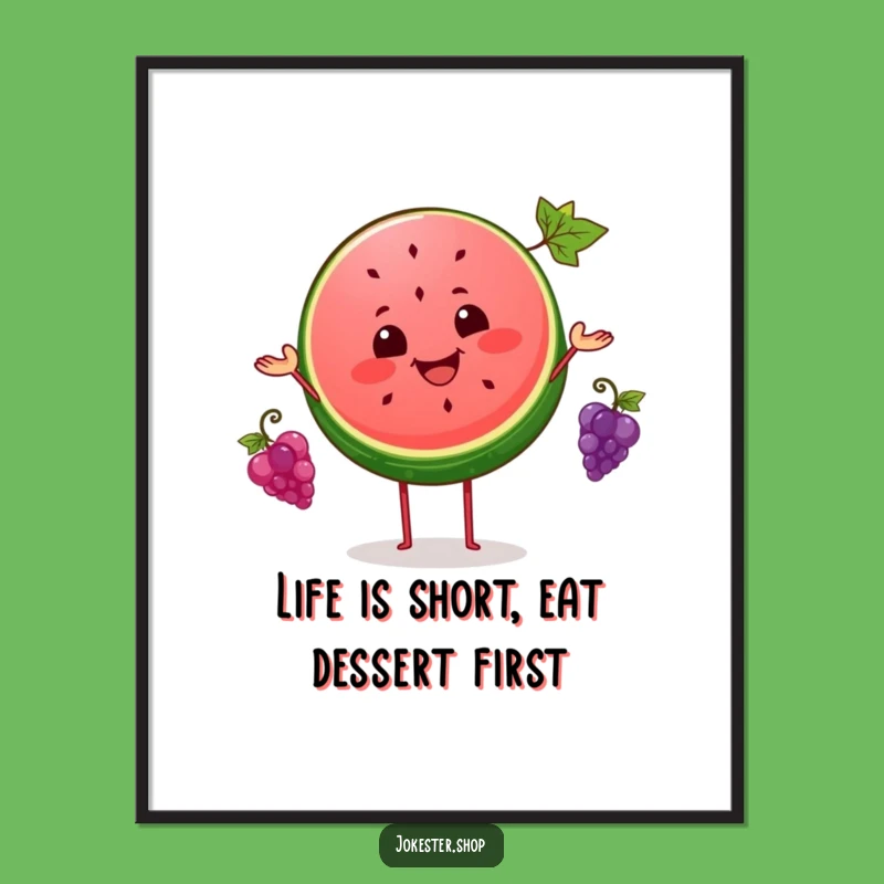 Free Printable Wall Art: Funny Watermelon Juggling Grapes, Whimsical Downloadable Decor Gift