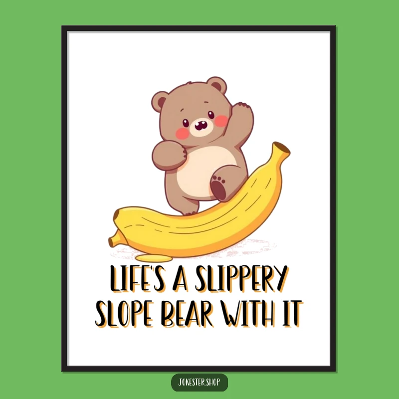 Free Printable Wall Art: Comical Bear's Banana Fumble - Funny Downloadable Decor