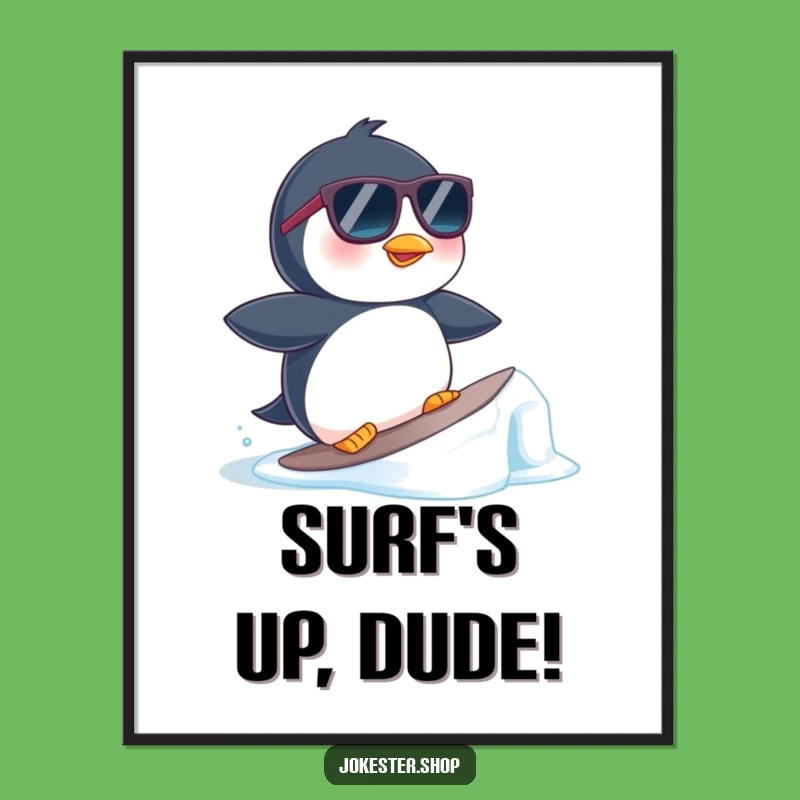 Free Printable Wall Art: Cool Penguin Surfer Vibes for a Funny Downloadable Decor Gift