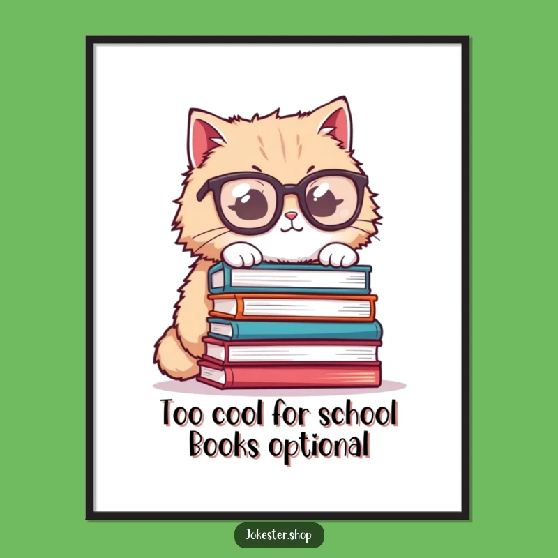 Funny Free Printable Cat Art: Book Balancing Nerd Downloadable Gift for Study Nooks
