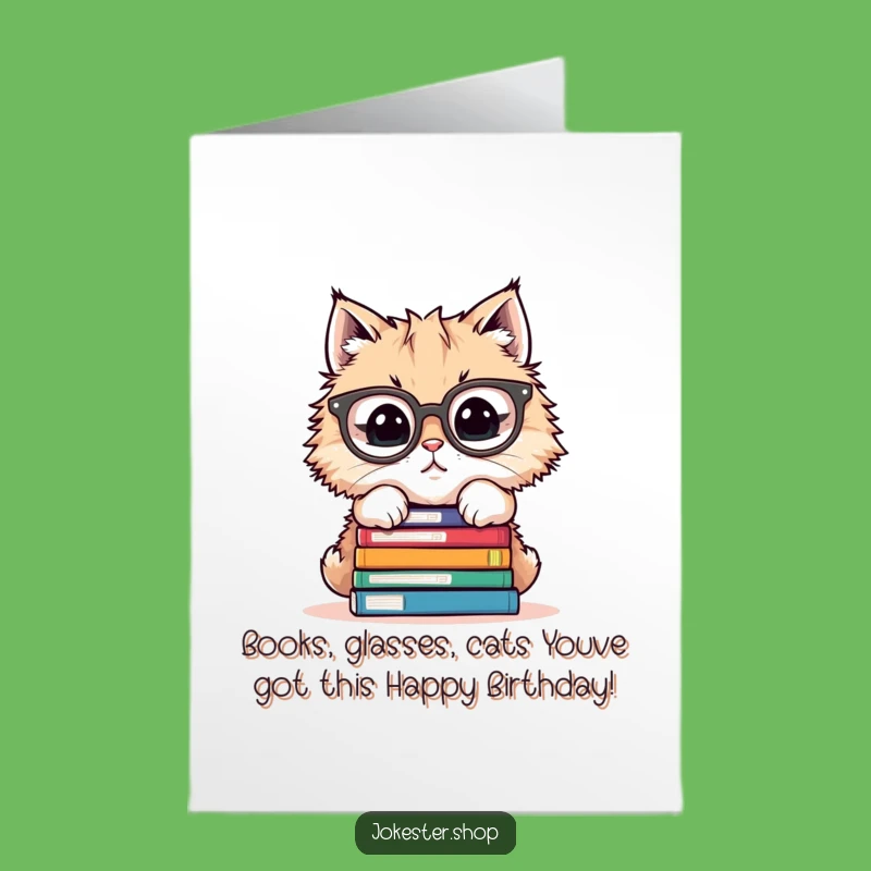 Free Printable Funny Cat Birthday Card: Bookish Nerd Cat - A Hilarious Downloadable Gift