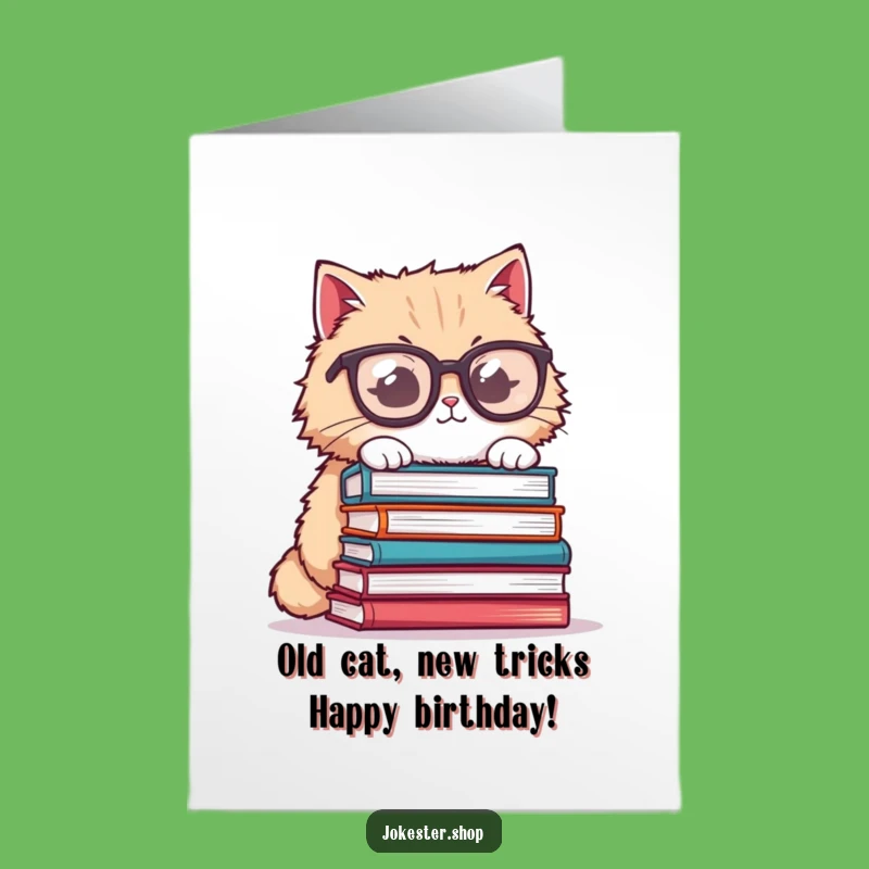Free Printable Cat Birthday Card: Bookish Nerd Funny Downloadable Gift for Book Lovers