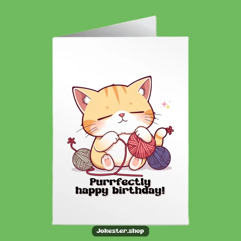Free Printable Birthday Card: Sleepy Cat Juggling - Funny Downloadable Gift