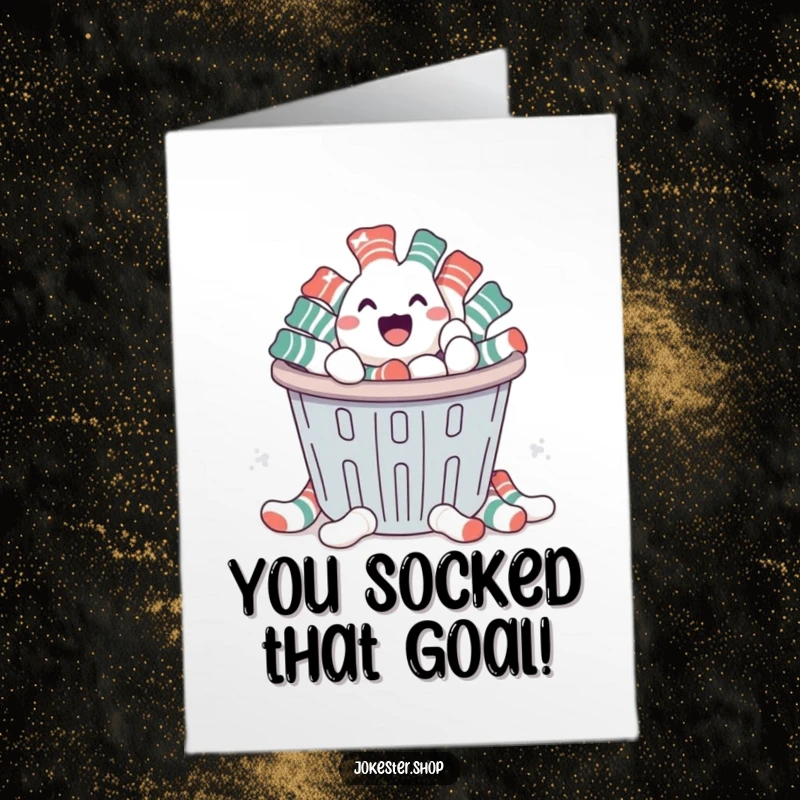 Funny Free Printable Congratulations Card: Socks joyfully escaping a laundry basket, cheering for your success.