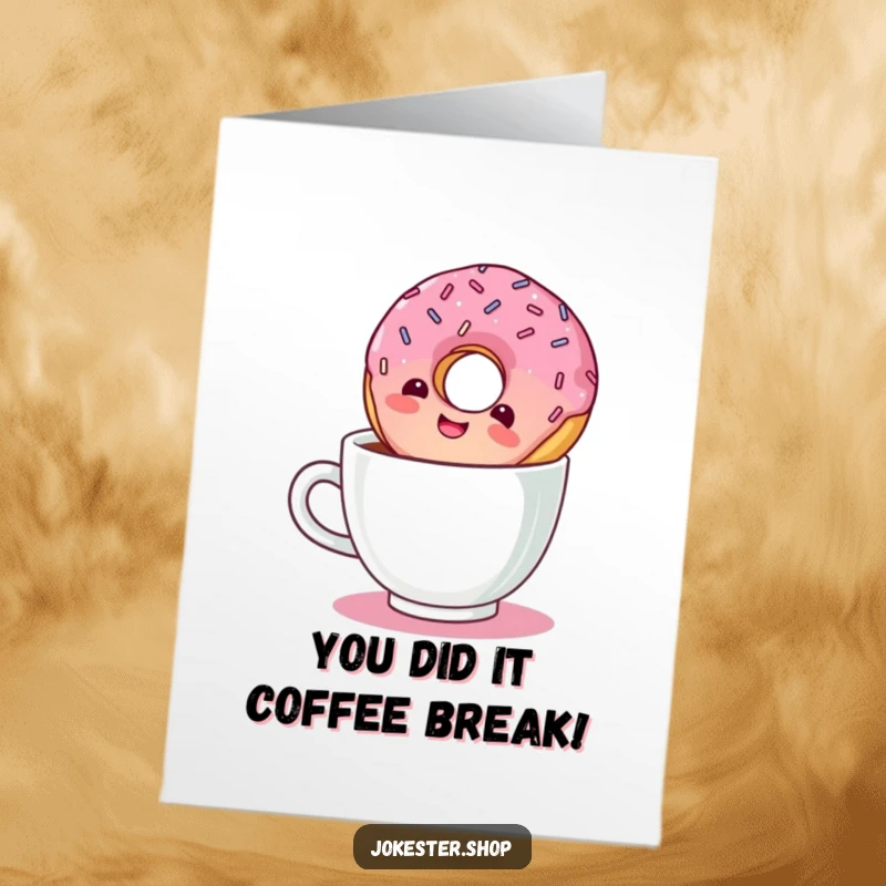 Funny Free Printable Congratulations Card: A cheerful donut upside down in coffee, celebrating your win!