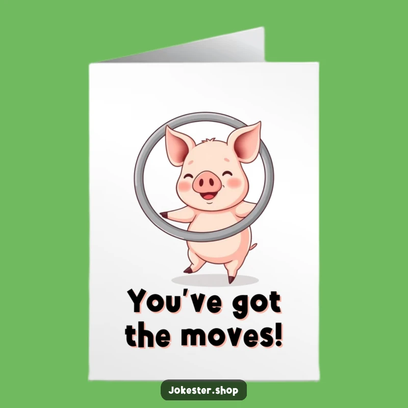 Free Printable Congrats Card: Happy Pig Hula Hoop Success for a Funny Downloadable Gift