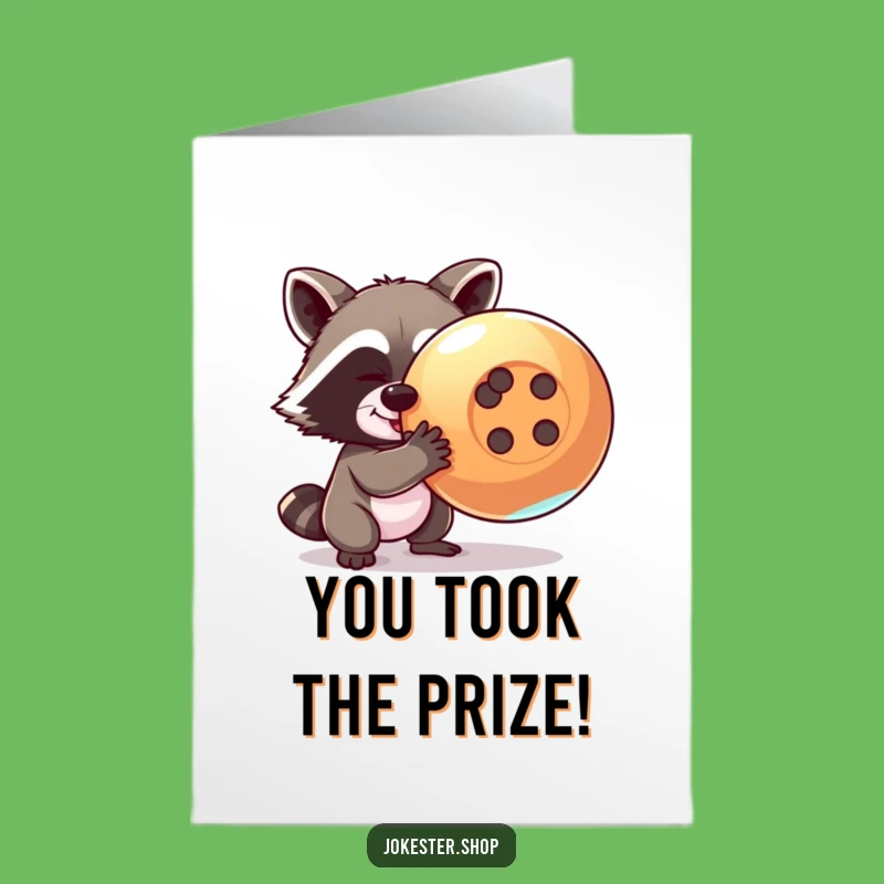 Free Printable Congrats Card: Raccoon's Shiny Loot, Funny Success, Download