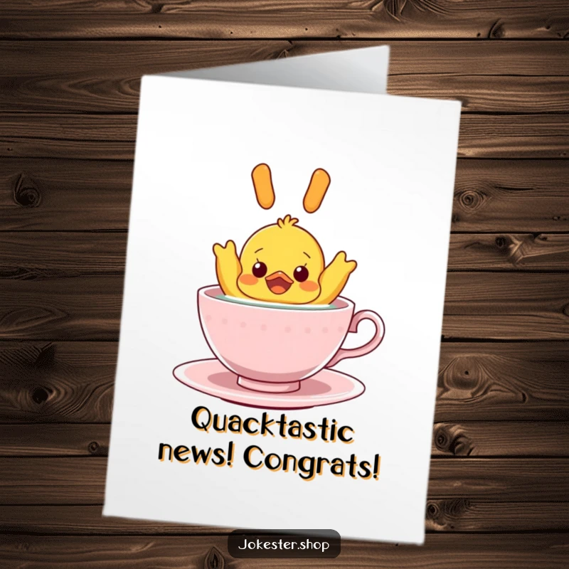 Free Printable Congratulations Card: A rubber ducky floats upside down in a teacup, exuding surprise and humor.