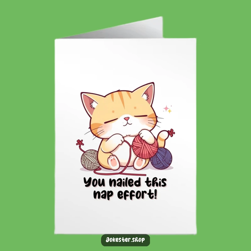 Free Printable Congrats Card: Cat's Yarn Nap - Funny Downloadable