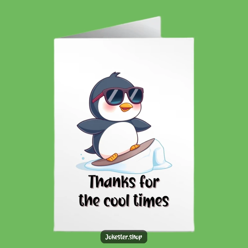 Free Printable Thank You Card: Cool Penguin Surfer Gratitude for a Funny Downloadable Gift