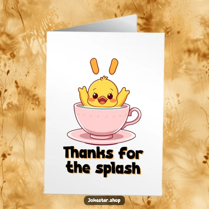 Funny Free Printable Thank You Card: A rubber ducky floats upside down in a teacup, a humorous thank you.