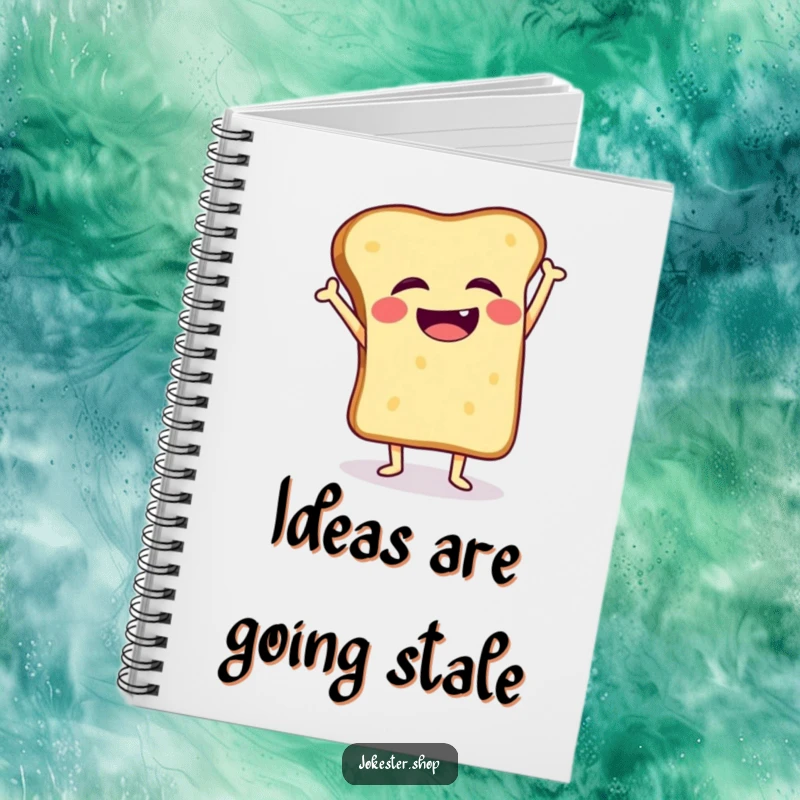 Funny notebook cover with a giggling toast slice hilariously wobbling during a handstand attempt, for all your notes.