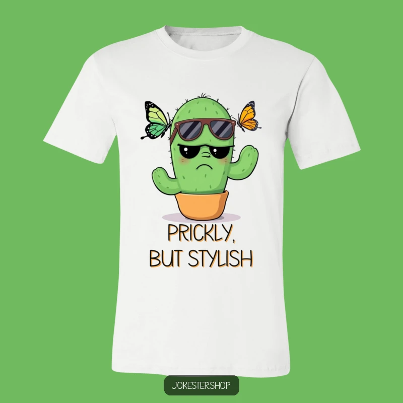 Funny Grumpy Cactus T-Shirt: Sunglasses Style, Butterfly Annoyance Tee!