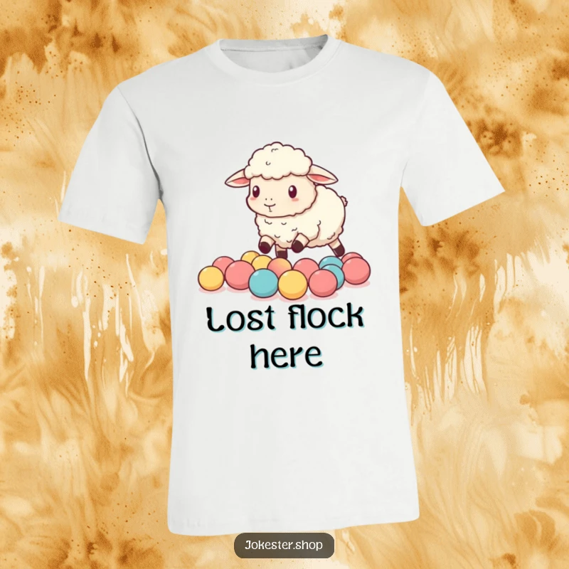 Funny sheep comically attempting to herd small, bouncy balls, depicting a scene of adorable, humorous struggle.