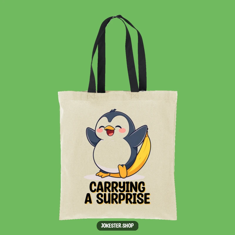 Funny Penguin Tote Bag - Banana Peel Slip Shopping Bag for Comedy Fans Funny Gift