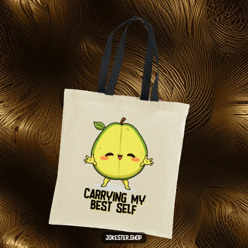 Funny Tote Bag with a confident avocado performing a dramatic split, perfect for stylish and humorous carrying.