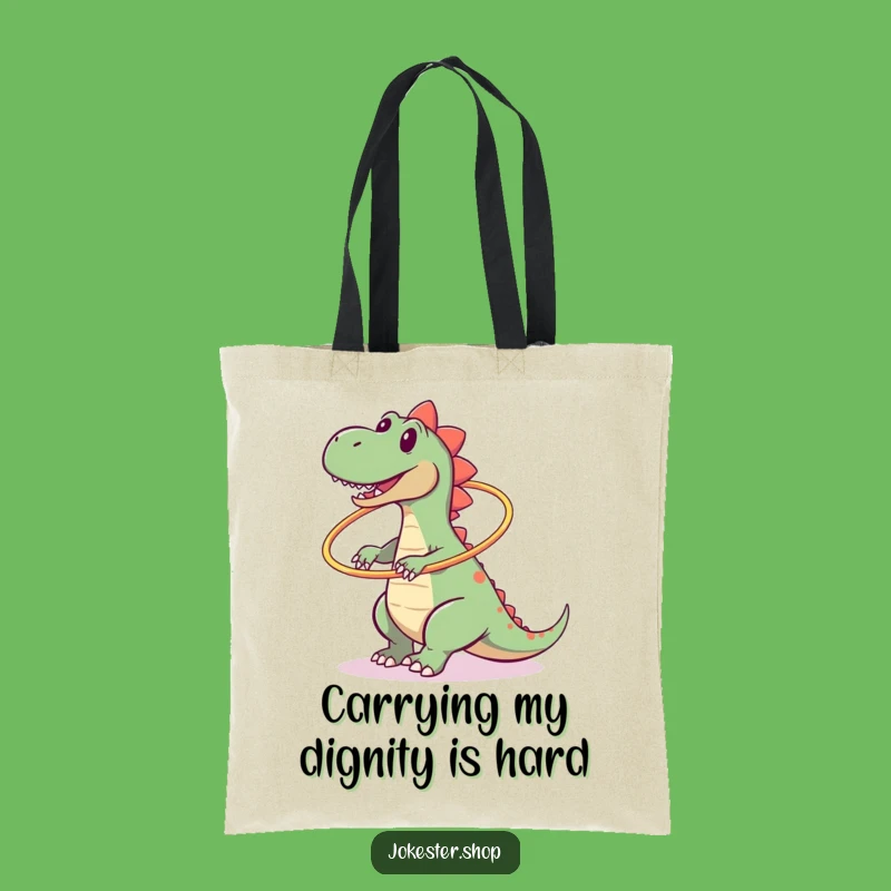 Funny Dinosaur Hula Hoop Mishap Tote Bag, Carry Your Laughs Anywhere