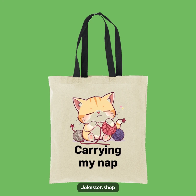 Funny Sleepy Cat Juggling Tote Bag: Yarn Nap Accessory, Gift